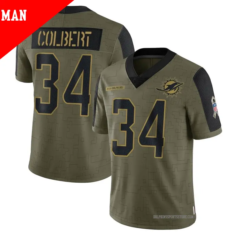 Men s 34 Jordan Colbert Miami Dolphins Limited Olive 2021 Salute To Service Jersey